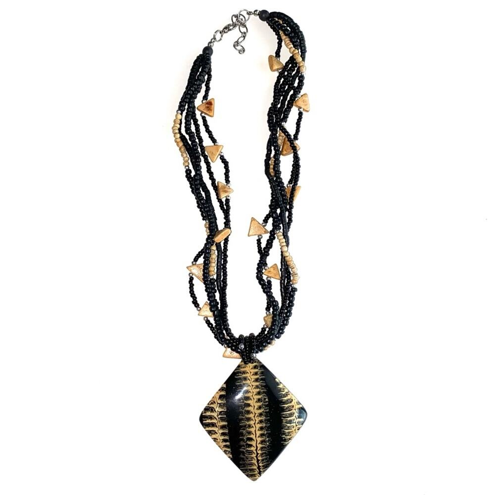 NEW Handmade Boho Traditional Coconut Wood Beaded Natural Pendant Necklace